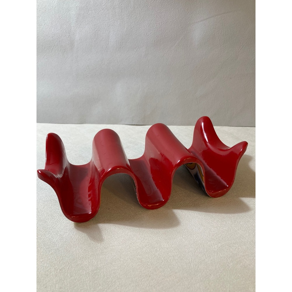 Prepara Taco Holder Reversible Melamine Red Floral Multi Color 3 Slot Server